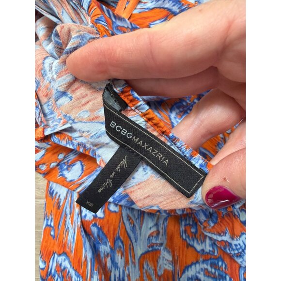 8BCBGMaxAzria XS Womens Orange & Blue Halter Neck Printed Romper - Picture 4 of 4
